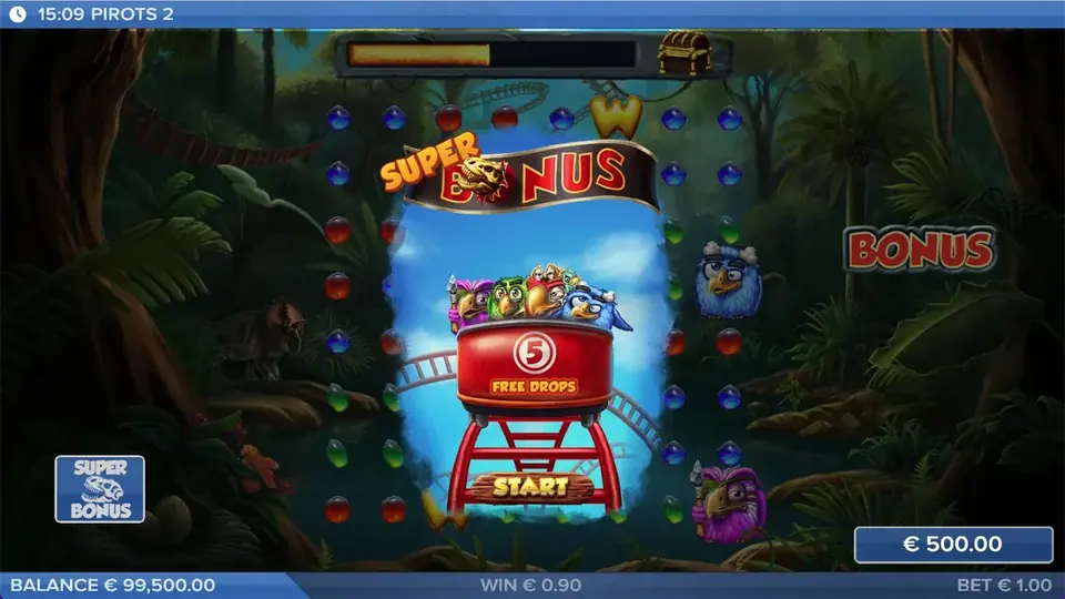 Pirots 2 bonusmodus med Free Drops aktivert