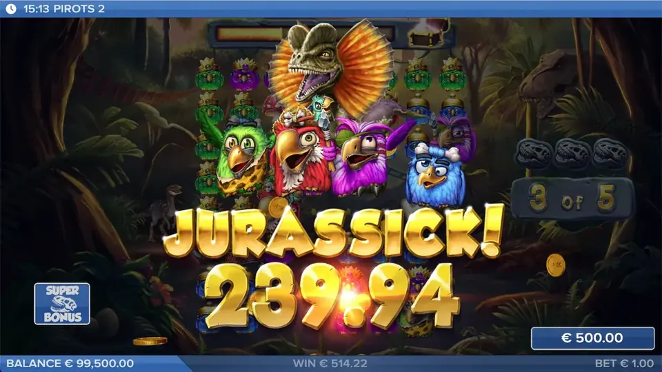 Pirots 2 Jurassick gevinst-skjerm med gevinstanimasjon