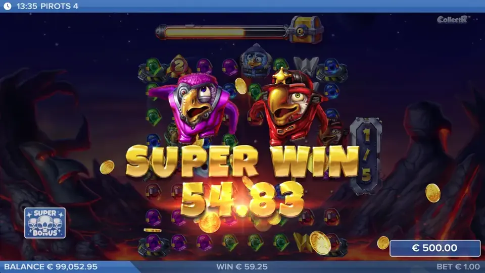 Pirots 4 Super Win gevinstskjerm i Inferno
