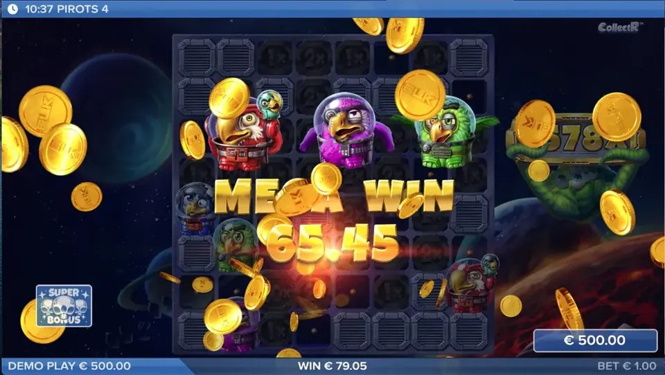 Pirots 4 Mega Win gevinstskjerm i Lost in Space