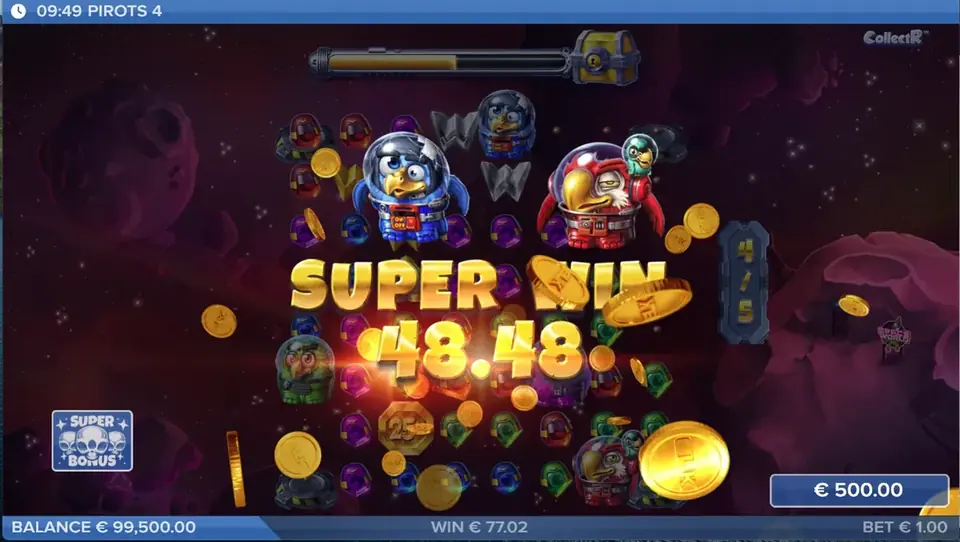 Pirots 4 Super Win gevinstskjerm i Lost in Space